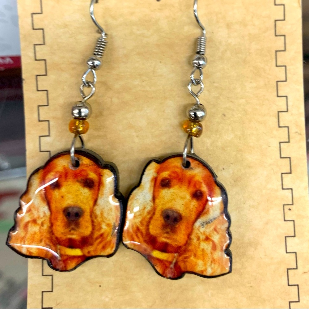 Handmade COCKER SPANIEL photographic enamel earrings.  MANY breeds available.